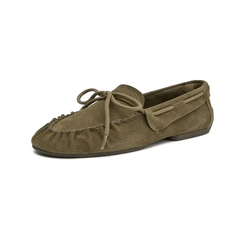 AIYUQI Womens Suede Loafers Hand Sewn Pleats Casual Flat Shoes