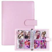 Simples Market A5 pink PU leather photocard binder with 25-page, 4-grid pages for idol photo cards