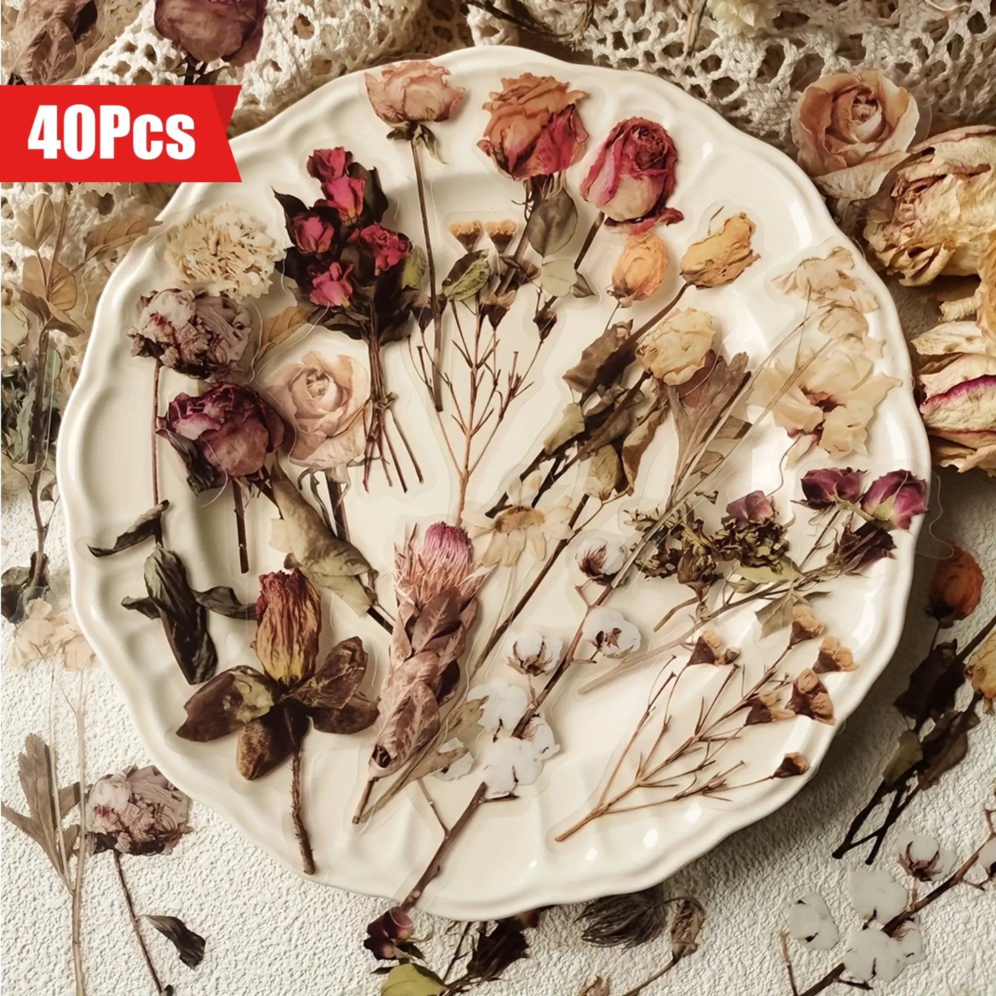 40 Pcs Rose Plant PET Stickers For Scrapbooking And Planner Decoration Flowers And Leaves