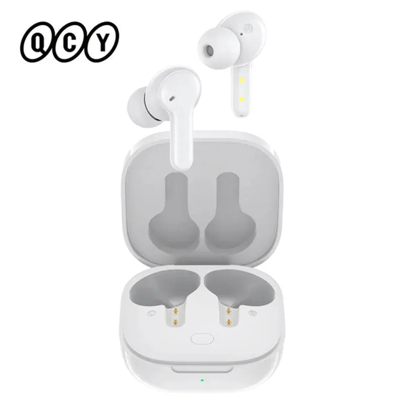 QCY T13 wireless TWS earbuds with white charging case, 4-mic ENC, touch controls