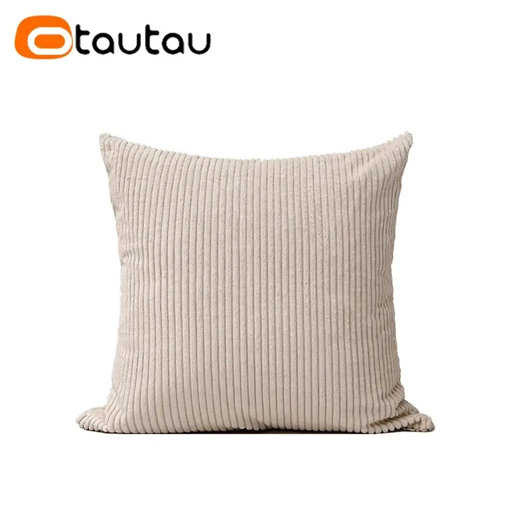 OTAUTAU cotton corduroy cushion cover without insert in beige, ribbed texture, multiple sizes (30x50–60x60 cm)