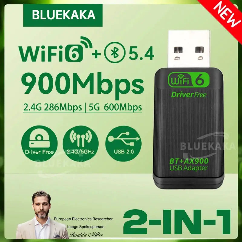 AX900 USB WiFi 6 Bluetooth 5.4 2 in 1 Adapter Dual Band 2.4 GHz and 5 GHz Wireless Dongle for Windows 10 and 11