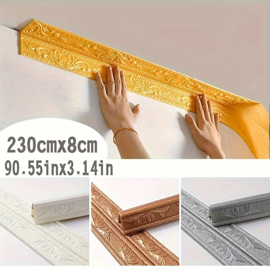 230cm foam wall edge strip stickers, gold decorative self-adhesive waterproof trim; Simples Market, 4 color options.