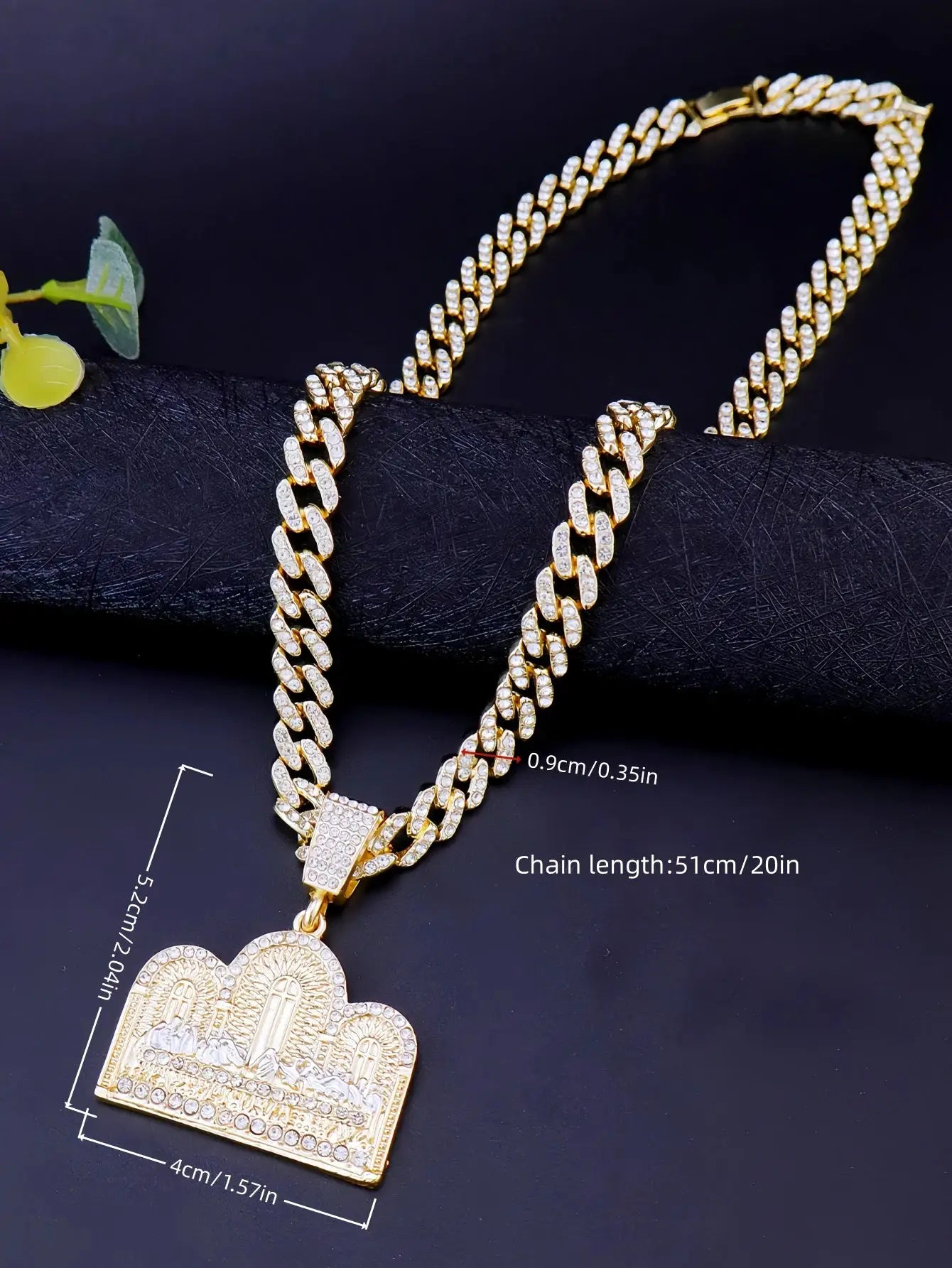 14K Gold tone Last Supper Round Medallion Necklace With Cuban Chain And Figaro Cross Charm For Hip Hop Punk Style