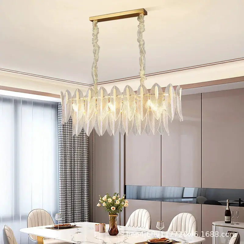 French Romantic Glass Chandelier Pendant Lamp with clear crystal panels, brass bar, twin rope suspensions