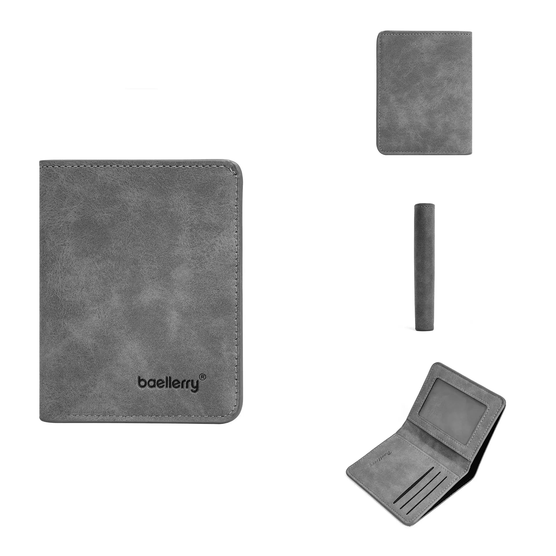 baellerry gray sanded leather bifold cardholder wallet with multiple card slots