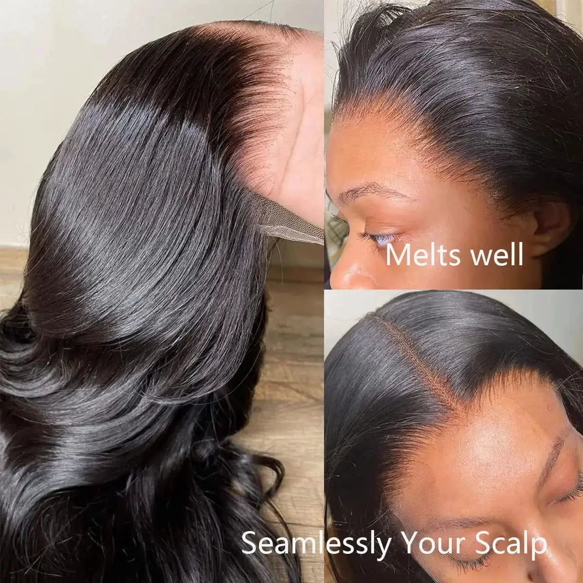 Natural Black 13x4 Lace Front Wig Brazilian Human Hair Body Wave Pre Plucked 180 Percent Density Lace Frontal