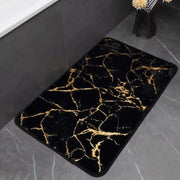 MarbleLux Marble Bathroom Rug Nonslip Black Gold With Soft Faux Rabbit Fur Surface And Eco Friendly Backing