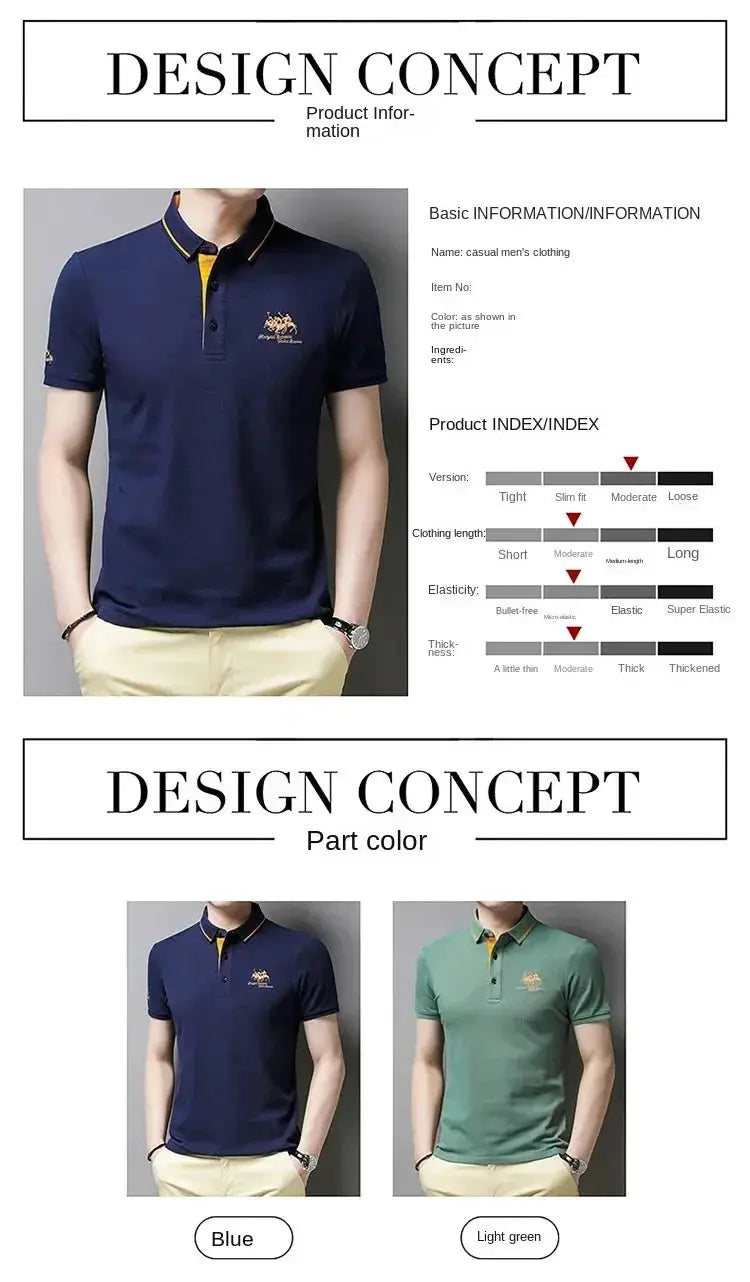 Men's embroidered polo shirt by Simples Market; navy blue with crest, plus light green option, short sleeves