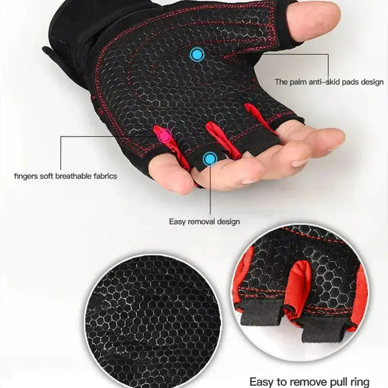 Unisex Half Finger Sports Gloves With Wrist Guard For Cycling Gym Weightlifting Hiking Boxing