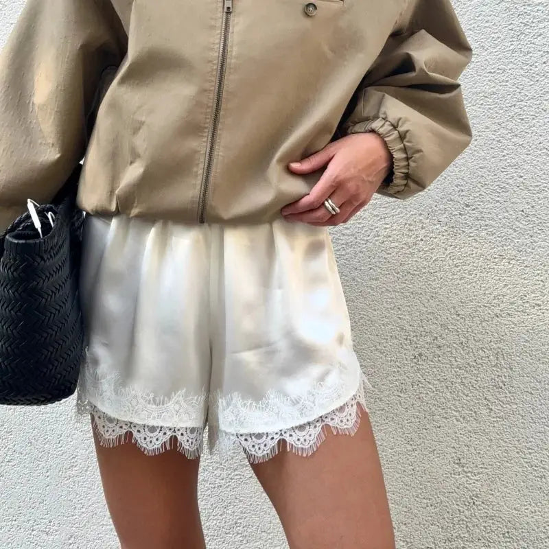 SatinLuxe Y2K Lace Trim Shorts Low Rise Micro Mini Pajama Boxers For Lounge Streetwear Women