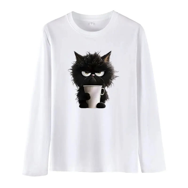 Oversized Cat Print Graphic T Shirt For Women Summer White Short Sleeve O Neck Casual Top