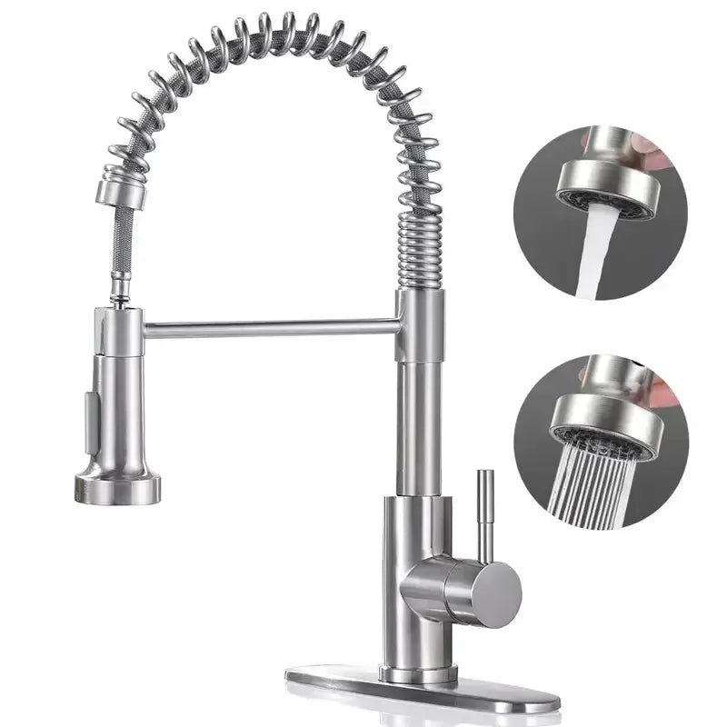 PHANCIR brushed nickel kitchen faucet with pull-down sprayer, single-handle, 1/3-hole adaptable by Simples Market