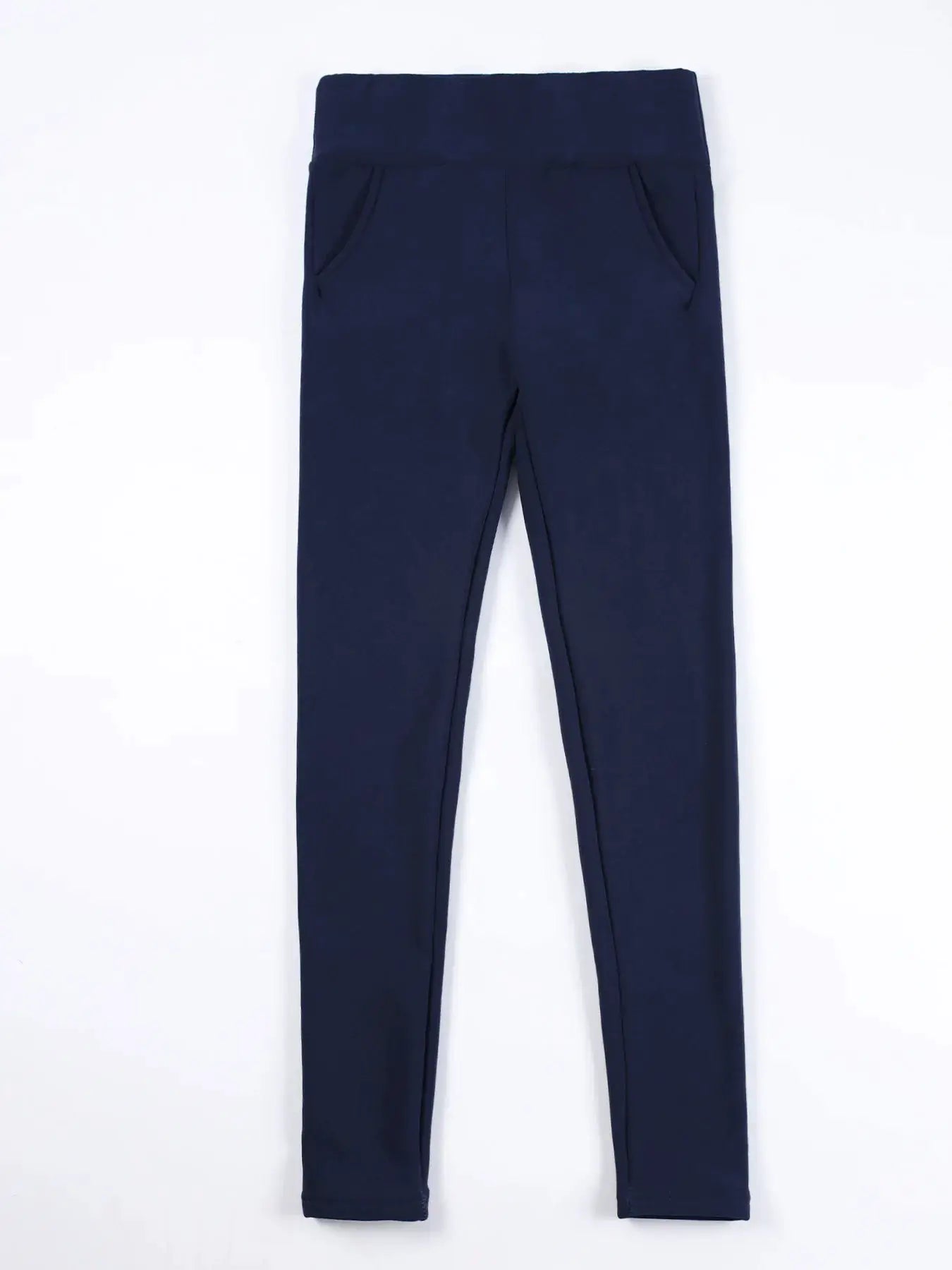 Women's navy blue fleece-lined high-waist leggings with pockets by Simples Market