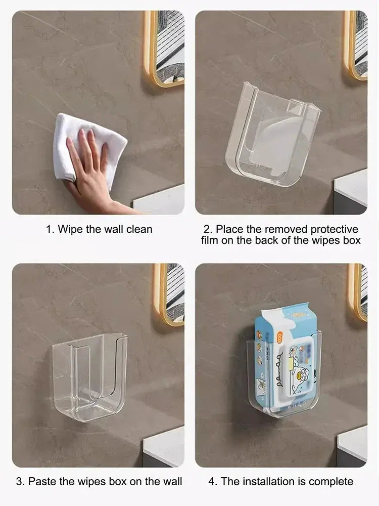 Simples Market bathroom tissue box holder, wall-mounted clear plastic with a large opening and strong load capacity