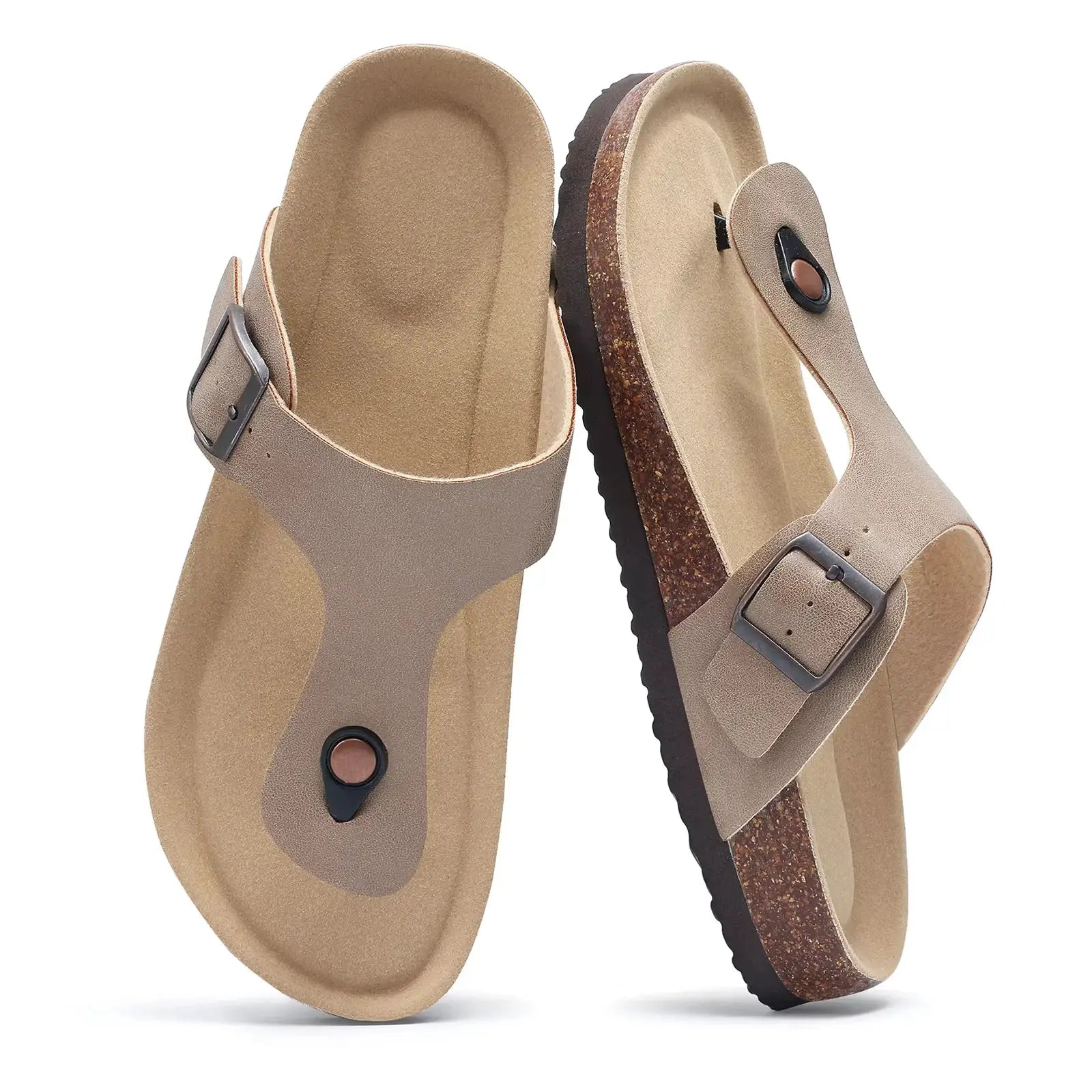 Crestar women's suede sandals in tan with cork footbed and adjustable strap