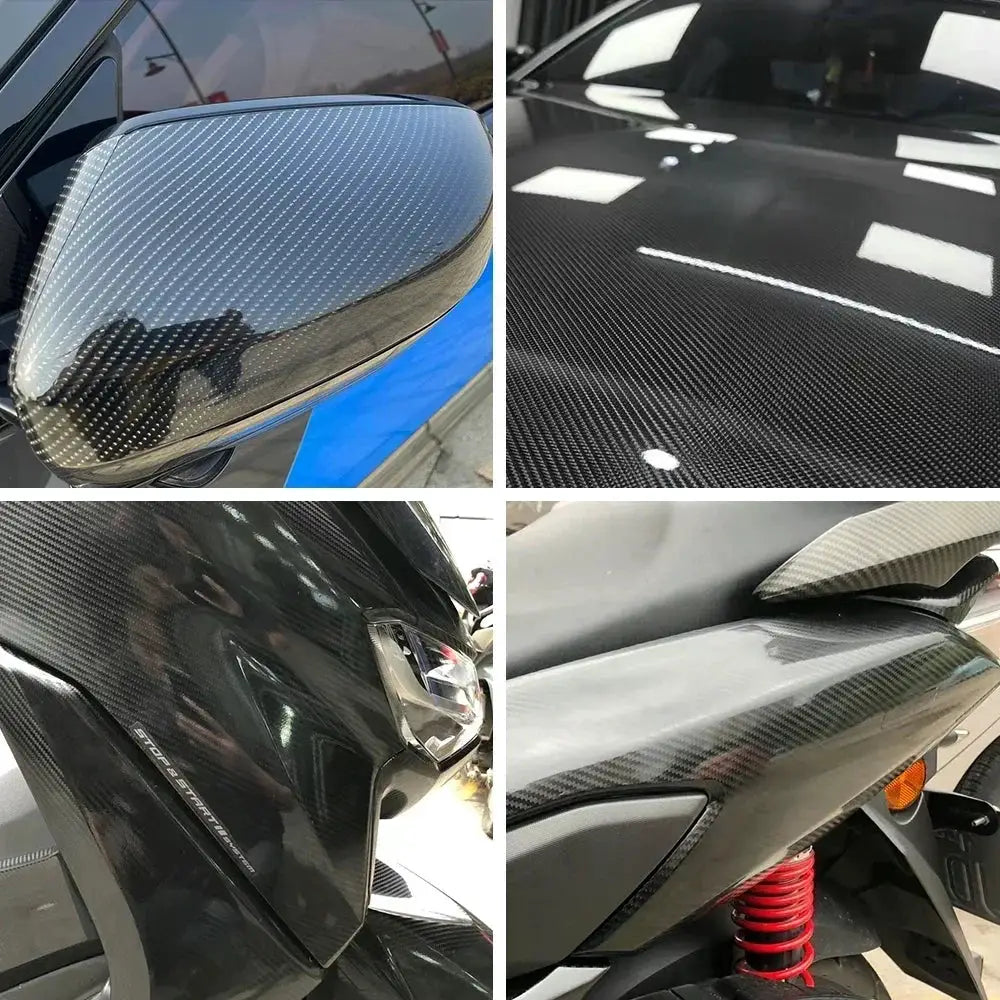 2D-9D carbon fiber wrap vinyl for cars and motorcycles; waterproof glossy black carbon fiber look