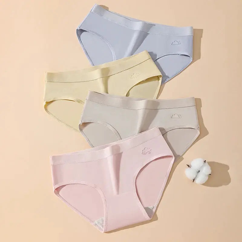Simples Market 5-pair cotton women panties set in pastel solid colors, breathable low-rise briefs.