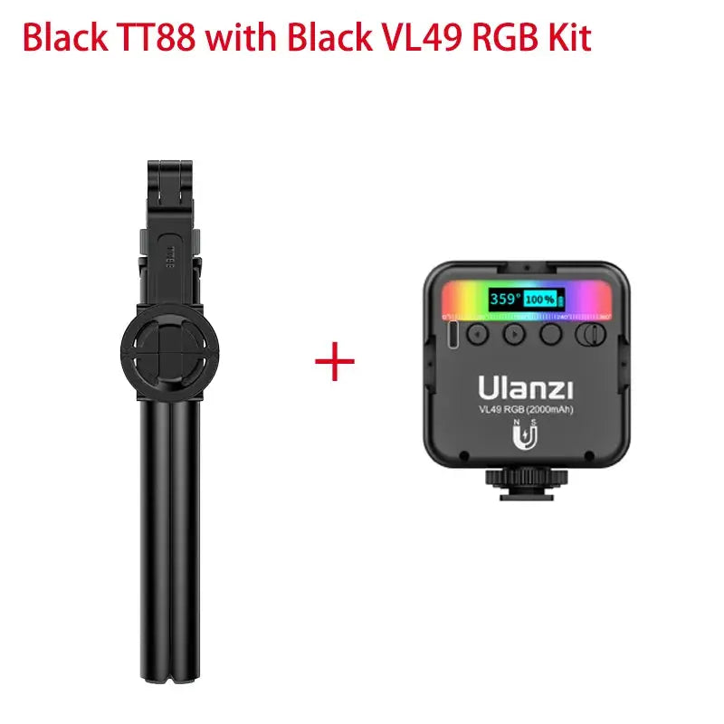 Ulanzi TT88 1.44m overhead selfie stick with magnetic clamp; 2-piece set includes VL49 RGB kit