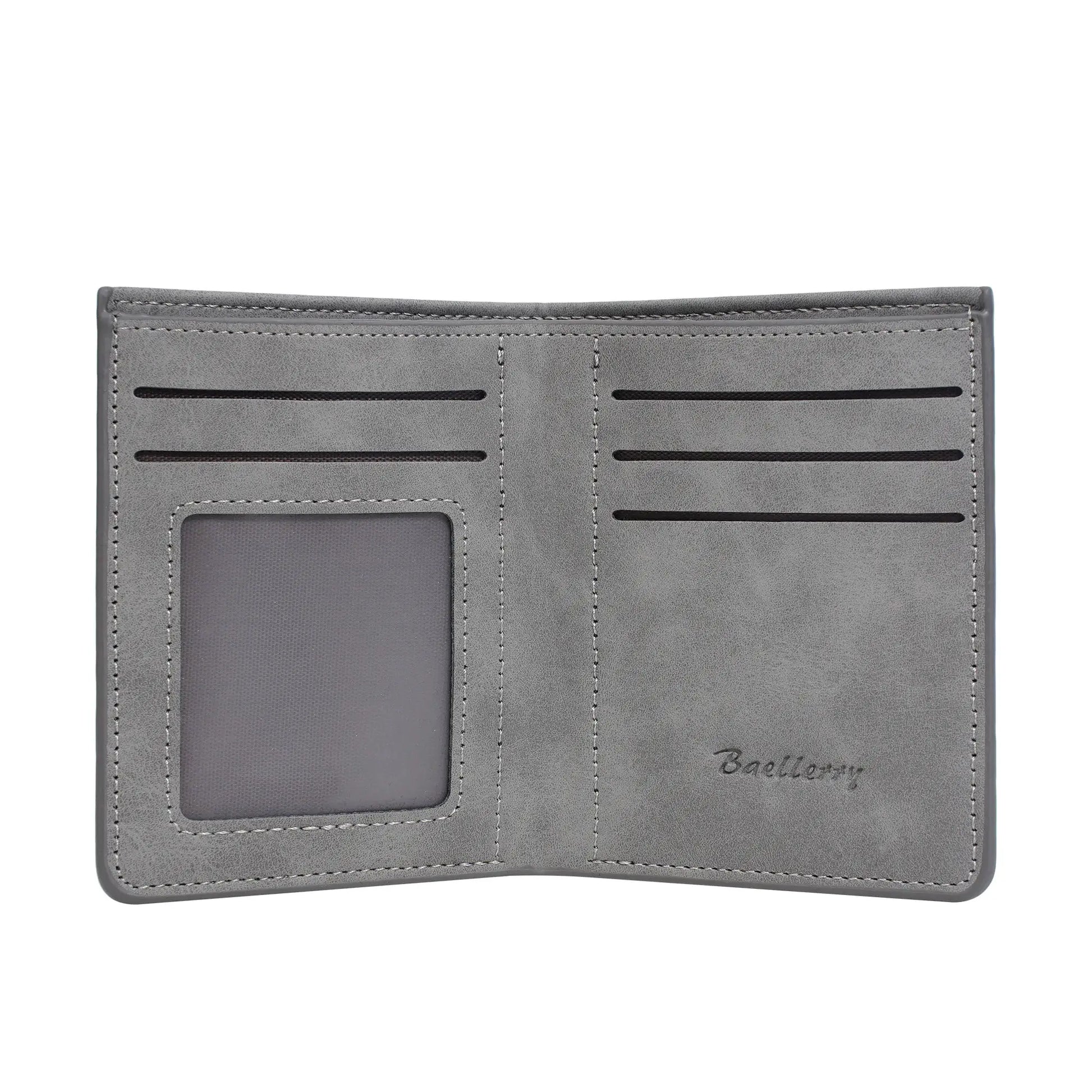 Baellerry men's short bi-fold wallet in gray with multiple card slots