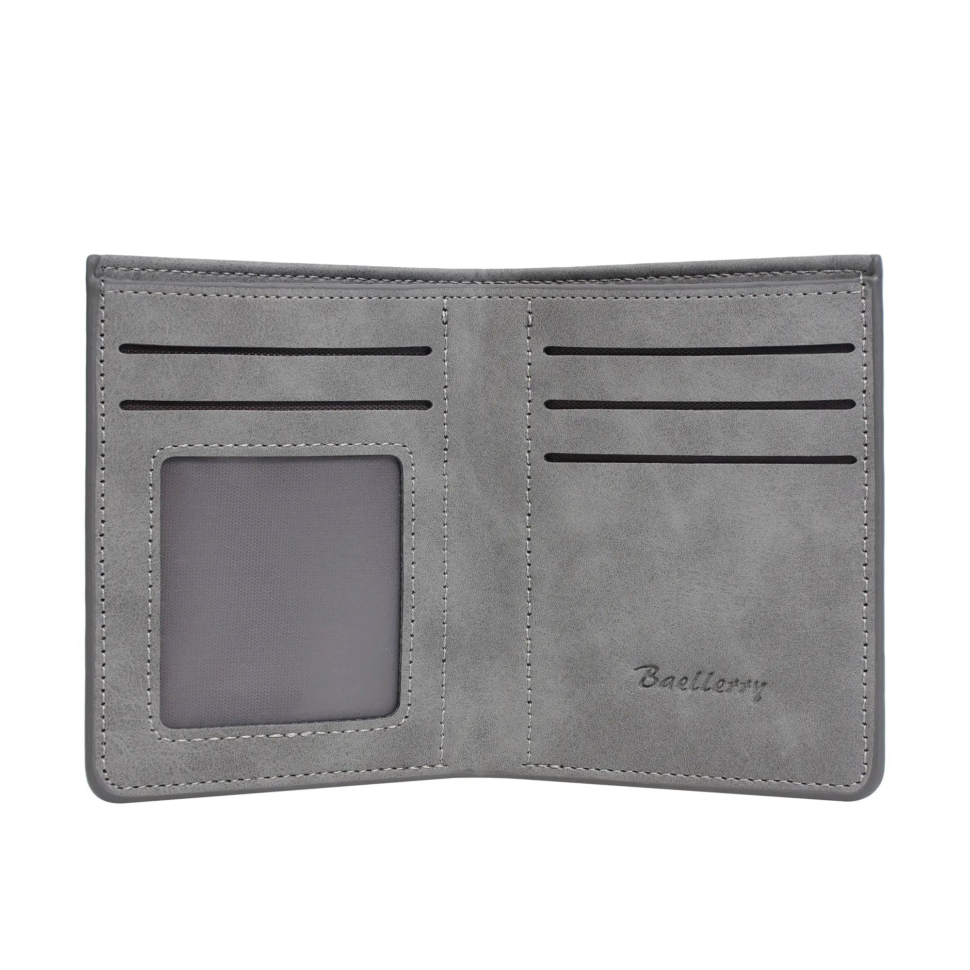 Baellerry men's short bi-fold wallet in gray with multiple card slots