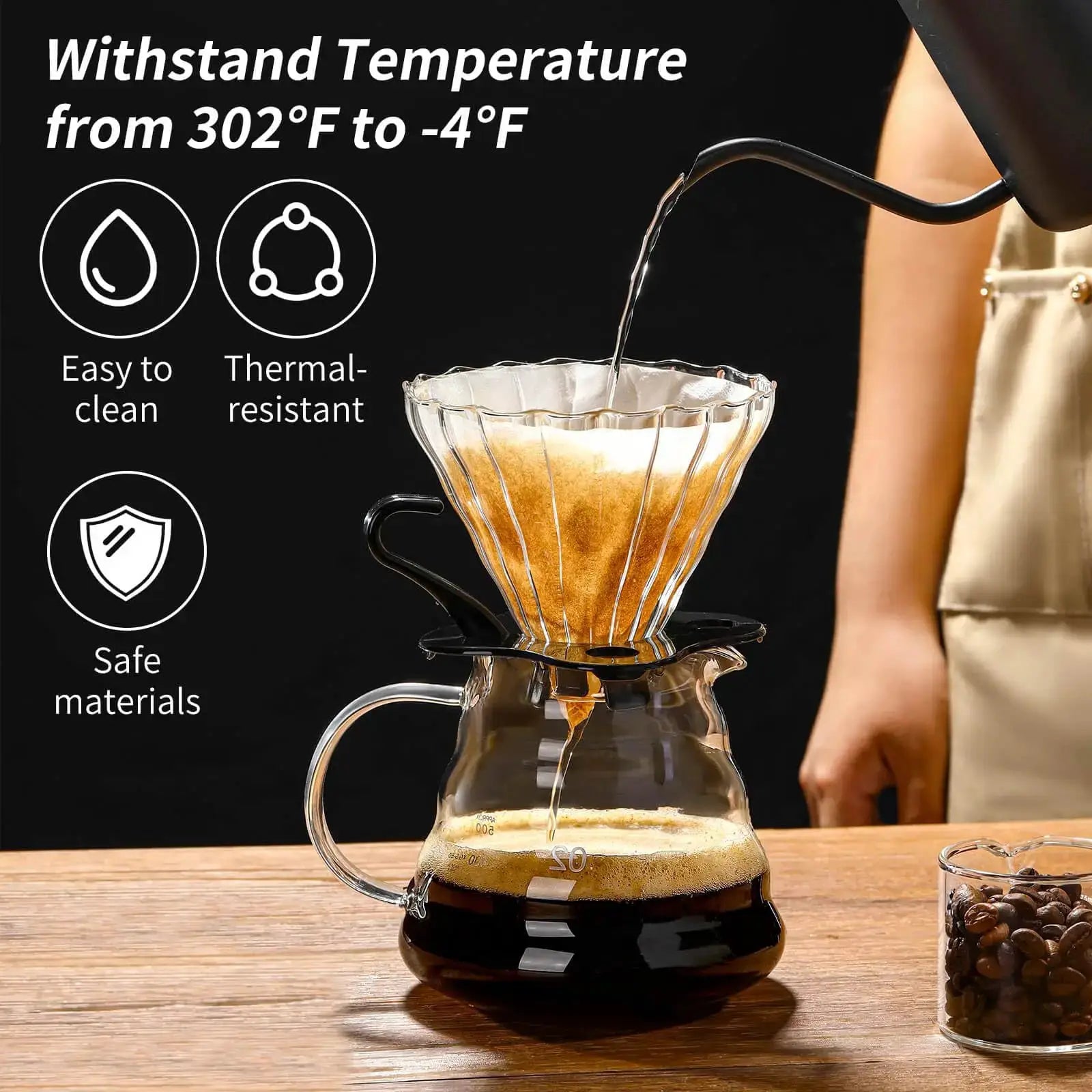 Handmade Glass Coffee Pot and Funnel Set Cloud Shaped Pour Over Server With Extraction Cup For Home Use