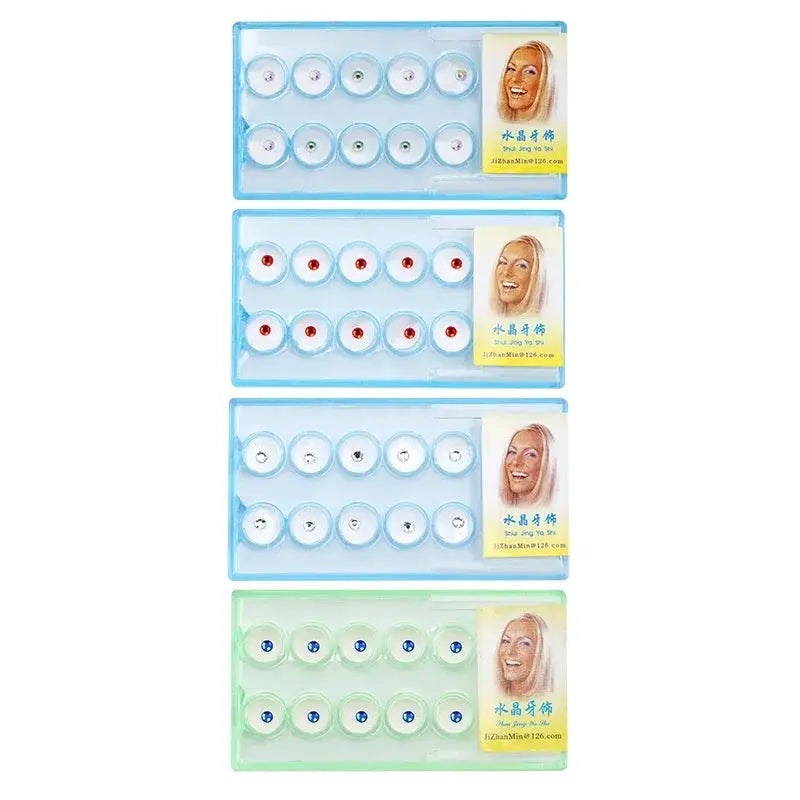 Tooth gem set, 4 packs of 10pcs, Simples Market, blue/green display packs