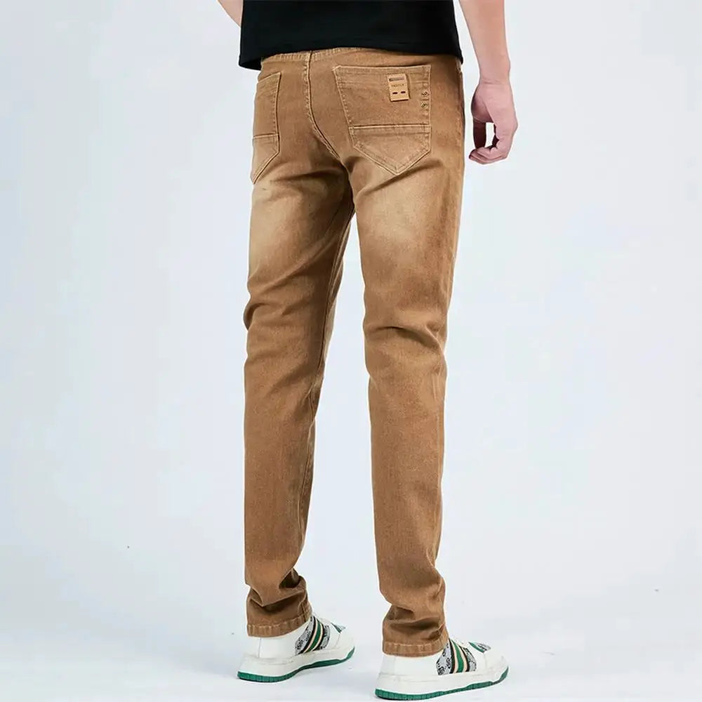White Slim Fit Straight Jeans For Men 2025 Casual Stretch Denim Pants