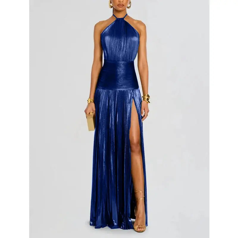 LuxeAura Luxurious Women Corset Dress Off Shoulder Halter Empire Waist With Slit Party Cocktail Evening Gown