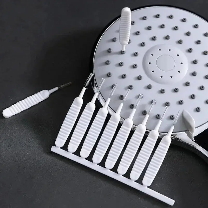 Simples Market shower cleaning brush set with micro nylon bristles and white handles for bathroom nozzle cleaning