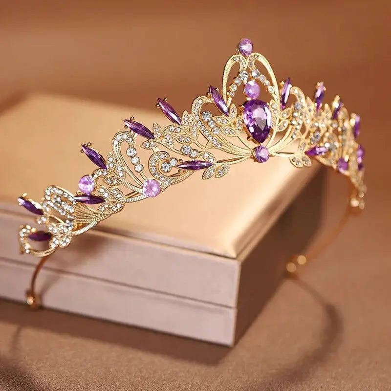 Purple Bridal Headwear Crystal Crown For Women Grand Party Tiara Wedding And Birthday Accessory