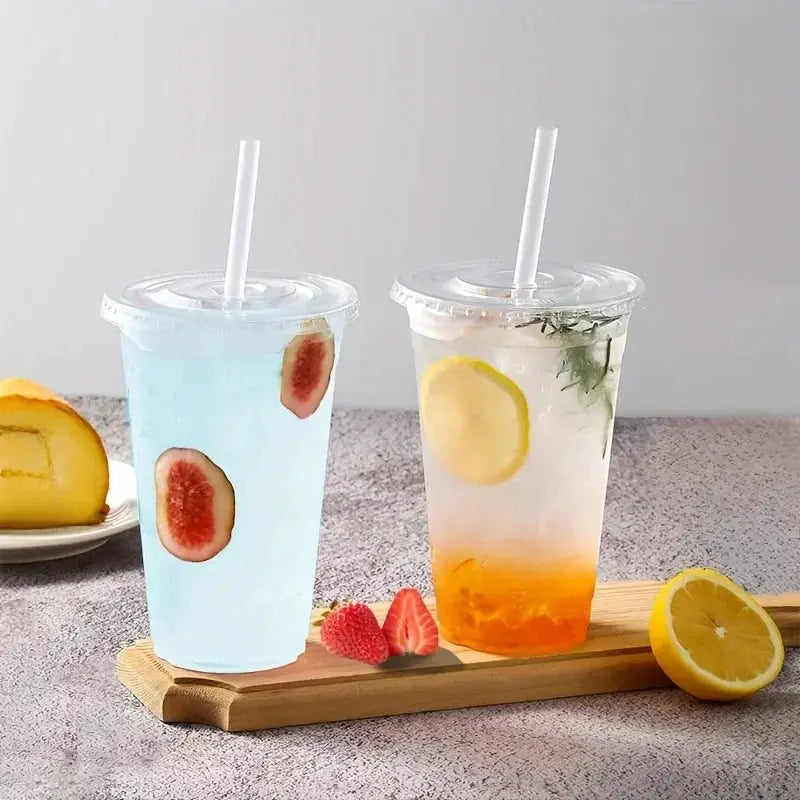 50 Piece Set 12 And 16 Oz Plastic Cups With Lids Disposable For Iced Coffee Smoothies Milkshakes Birthday Party Supplies