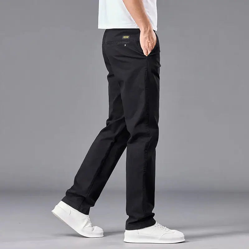 Men's black straight-fit stretch chinos by Simples Market for casual and workwear.
