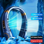 JKUOO portable neck fan by Simples Market, bladeless hands-free personal fan with LED display and 5 wind speeds