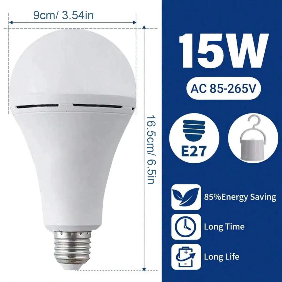 Simples Market 500W LED camping lantern, white bulb-shaped USB rechargeable with E27 base.