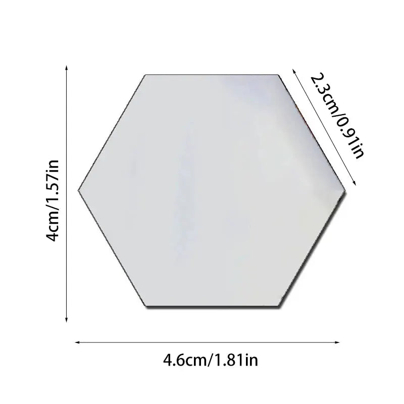 Hexagonal acrylic mirror wall stickers, 12pcs, reflective geometric tiles for home decor