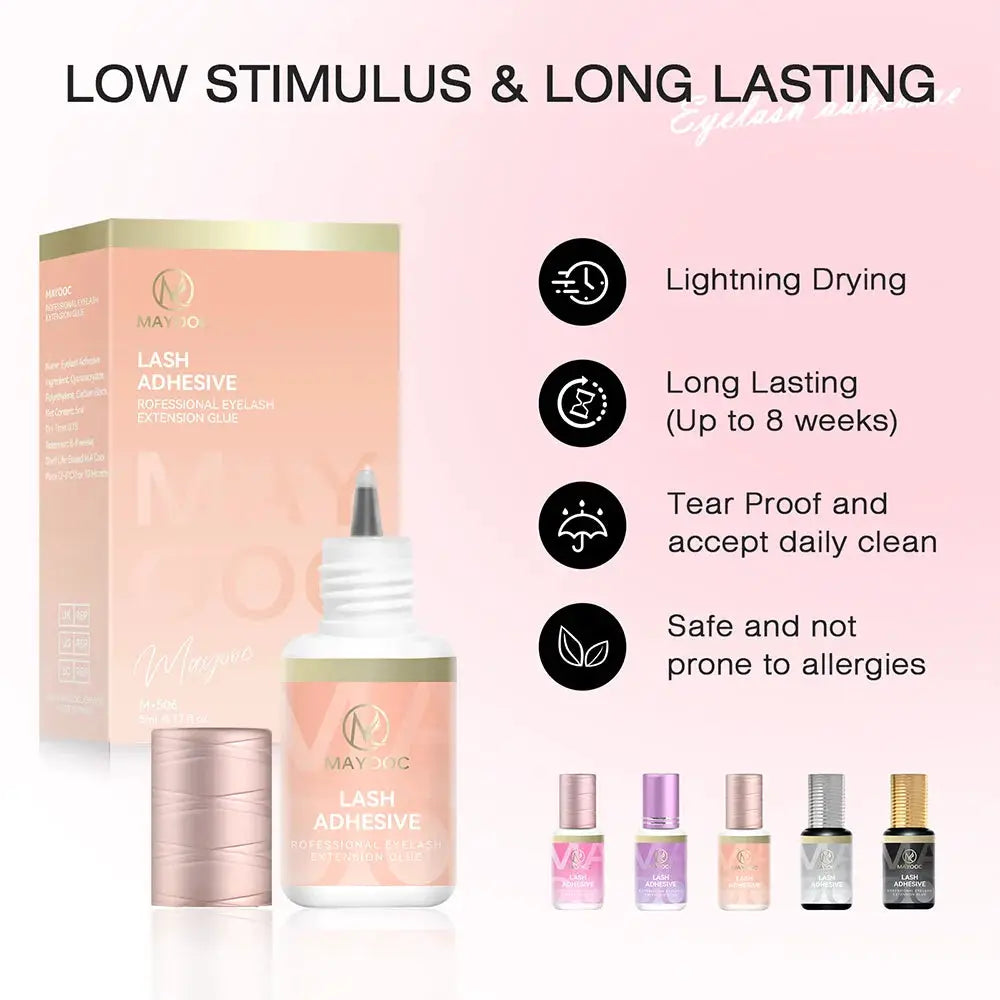 Mayooc 0.3 Sec Eyelash Extension Glue Fast Dry Lash Adhesive for Individual Lashes Sensitive Eyes Black Strong Bond