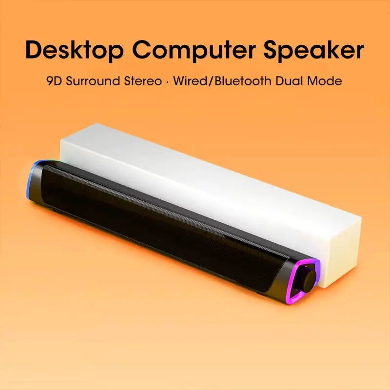 Niye desktop speaker bar with subwoofer by Simples Market, black finish with blue left and pink right accents