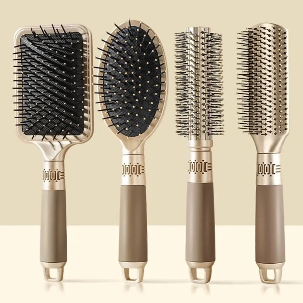 CALIYI hair massage air cushion brush set, 4 gold-toned brushes with black bristles