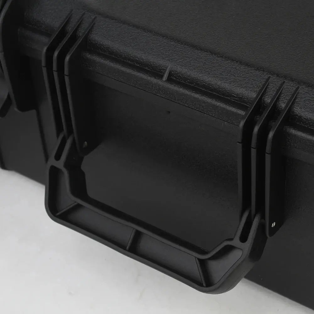 Black waterproof tool box hard case with side fold-out rack attachment