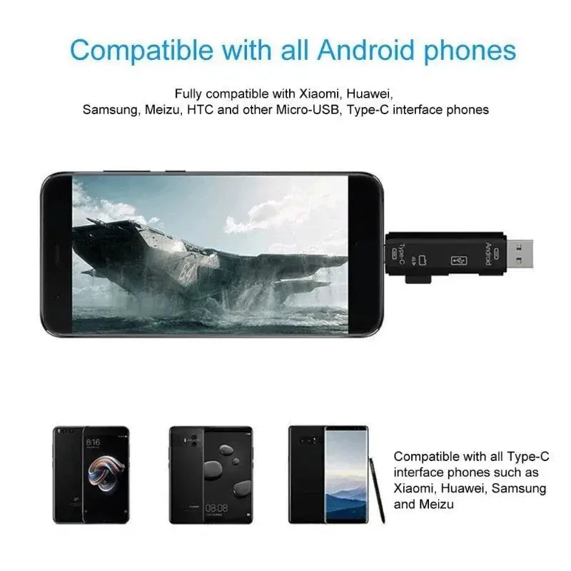5 In 1 USB C Micro USB SD TF Card Reader Adapter For Android And PC OTG High Speed USB 2.0