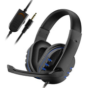 Gaming headset, black wired with microphone and blue accents, 3.5mm plug