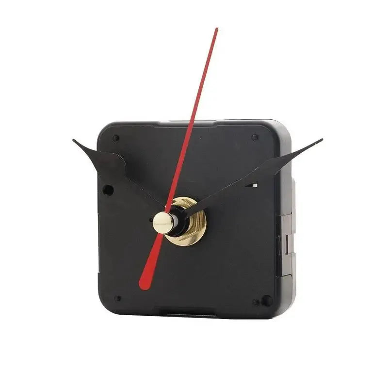 Clock mechanism with silent quartz movement, red second hand and black hour/minute hands