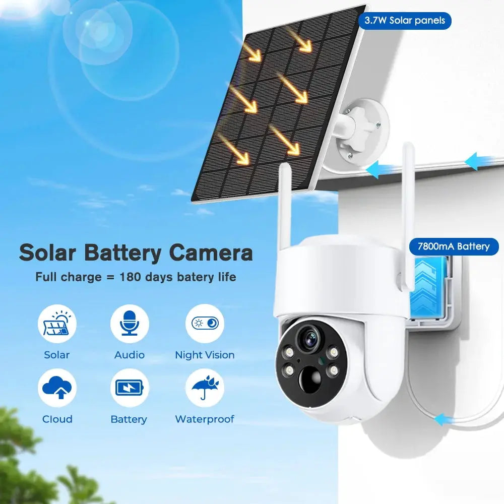 Simples Market outdoor solar security camera with solar panel and 7800mAh built-in battery