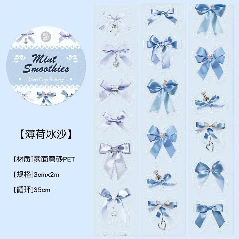Decorative adhesive tape sheet by Simples Market with blue ribbon bow designs for journaling and scrapbooking