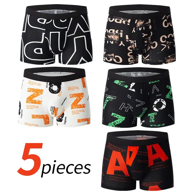 Men's printed boxer shorts set, 5-piece multi-color graphic underwear by Simples Market