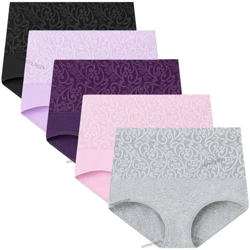 Plus-size cotton high-waist panties, 6-pack in assorted colors (black, lavender, plum, pink, light pink, gray)