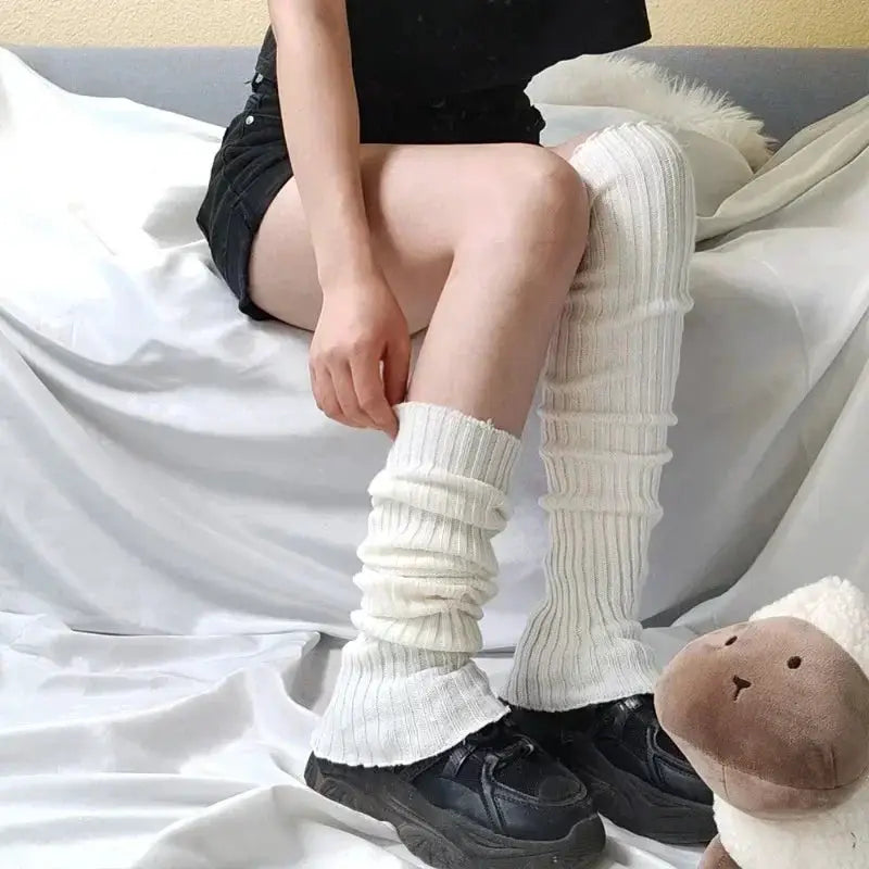 KnitAura Lolita Leg Warmers Y2K Crochet Heap Style Knit For Autumn Winter Warmth 40 To 70 Cm
