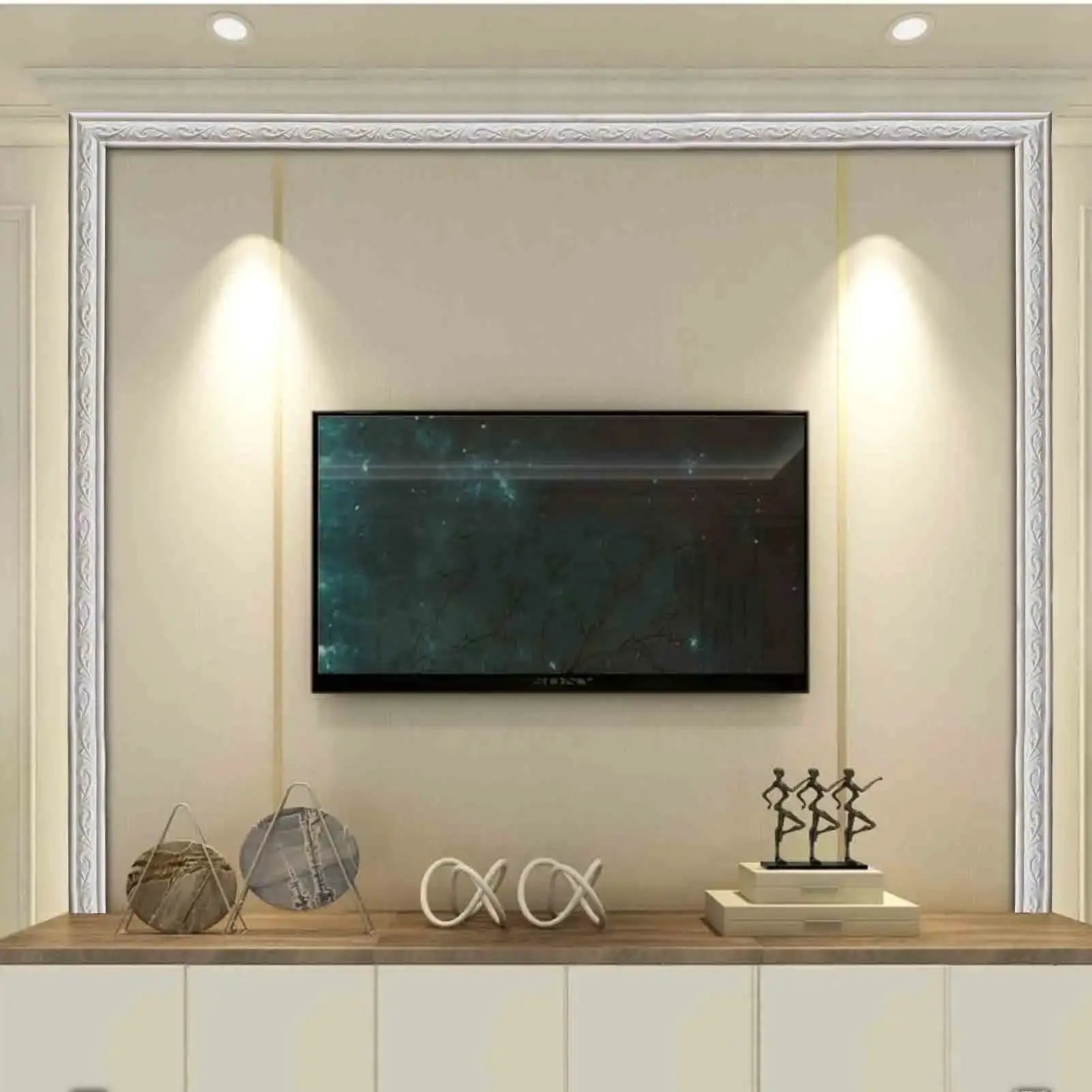 Self-adhesive white ornate wall border strip, 230x4 cm, Simples Market, waterproof TV background trim