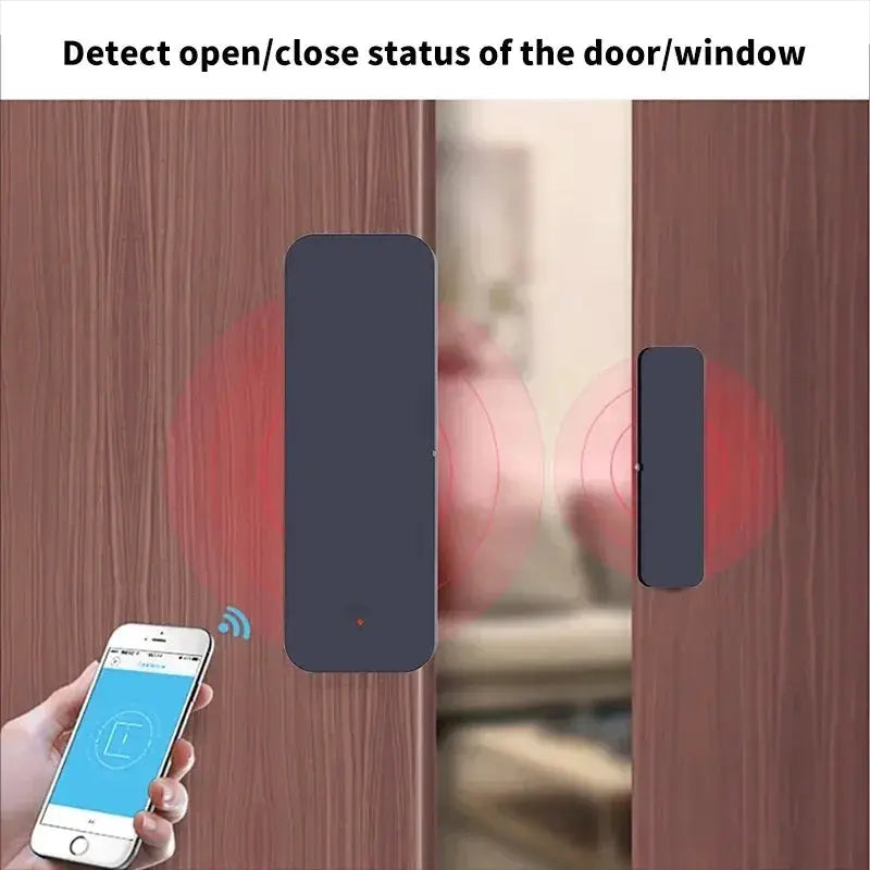 Simples Market Zigbee/WiFi door/window sensor set (2) in dark gray; magnetic sensor with app control for home.